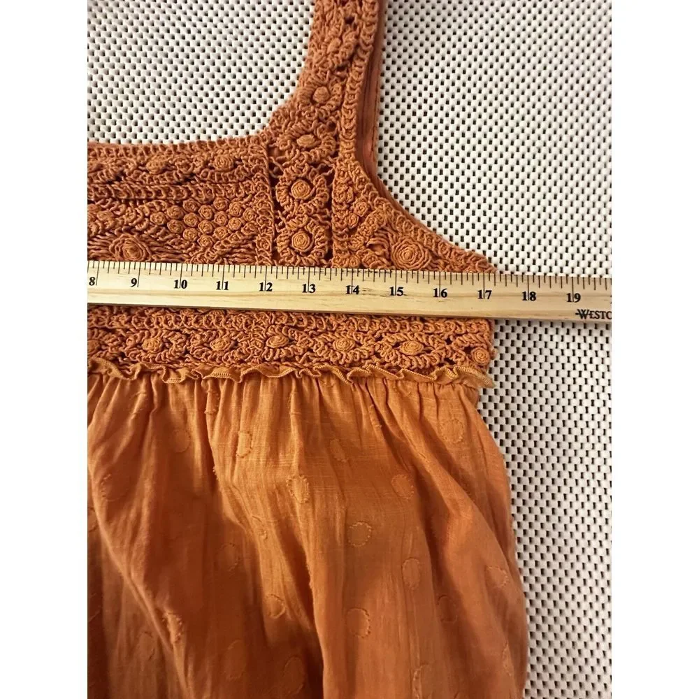 Lush Crochet Dress Women Sz S 4/6 Tiered Midi Ruffle‎ Trim Flowy Feminine Orange